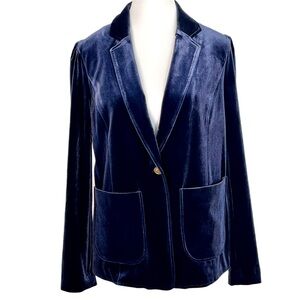 Draper James Blue Velvet Blazer Women’s Sz 6 Stretch Whimsigoth Party Statement